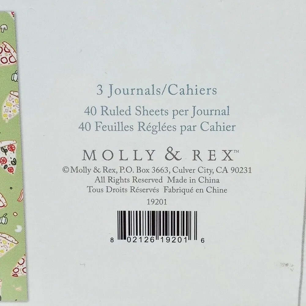 Pack of 3 Molly & Rex Staple Bound Journals Diary Ruled Hamburger Tacos Pizza